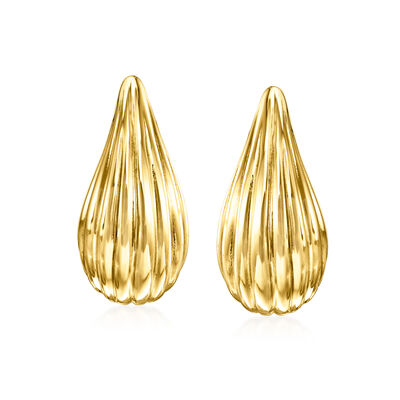 Italian 18kt Yellow Gold Fluted Teardrop Earrings
