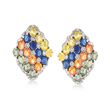 7.00 ct. t.w. Multicolored Sapphire and .56 ct. t.w. Diamond Drop Earrings in Sterling Silver