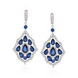 10.40 ct. t.w. Sapphire and 1.90 ct. t.w. Diamond Drop Earrings in 18kt White Gold