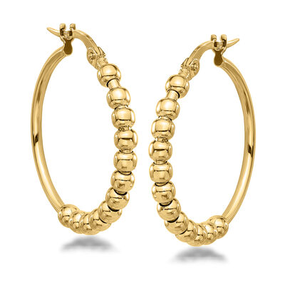 Italian 14kt Yellow Gold Beaded Hoop Earrings