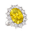 5.00 Carat Simulated Yellow Sapphire and 1.80 ct. t.w. CZ Oval Ring in Sterling Silver