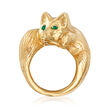 Italian 18kt Gold Over Sterling Fox Ring with Emerald Accents