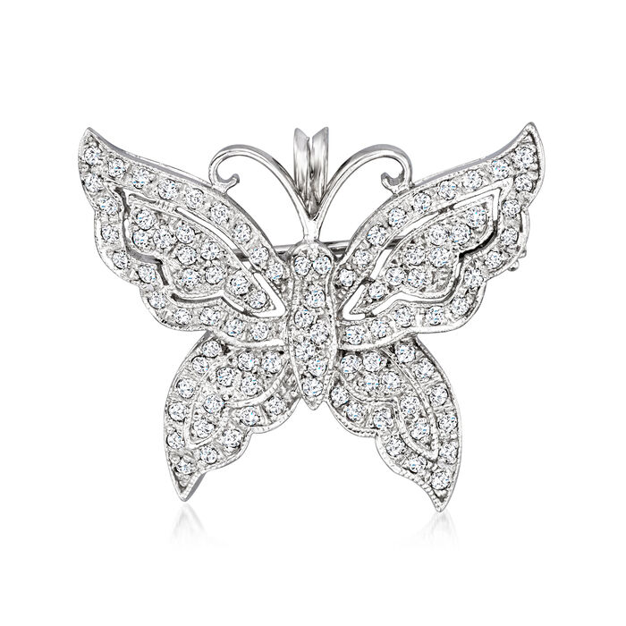 C. 1980 Vintage 2.40 ct. t.w. Diamond Butterfly Pin/Pendant in 14kt White Gold