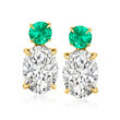 1.00 ct. t.w. Lab-Grown Diamond Drop Earrings with .10 ct. t.w. Emeralds in 14kt Yellow Gold
