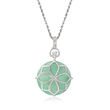 Jade Flower Pendant Necklace in Sterling Silver