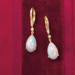 Ethiopian Opal and .18 ct. t.w. Diamond Drop Earrings in 14kt Yellow Gold