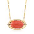 C. 1960 Vintage Oval Pink Coral Cabochon and .40 ct. t.w. Diamond Pin Pendant Necklace in 18kt Yellow Gold