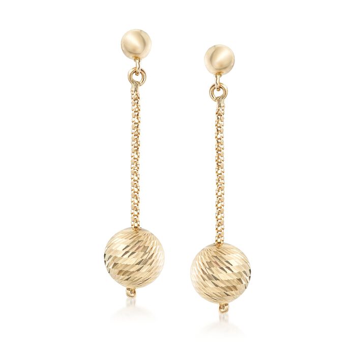 Italian 14kt Yellow Gold Diamond-Cut Bead and Popcorn Chain Drop Earrings 