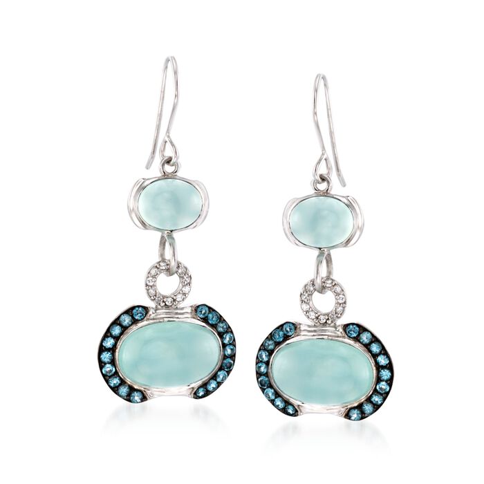 Blue Chalcedony and 1.00 ct. t.w. Blue Topaz Earrings with White Zircons in Sterling Silver