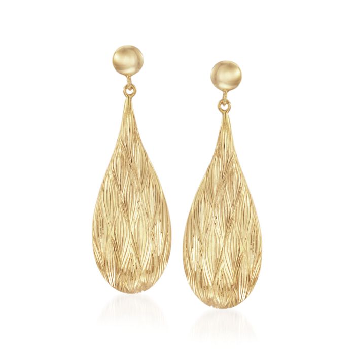 14kt Yellow Gold Over Sterling Silver Textured Teardrop Earrings