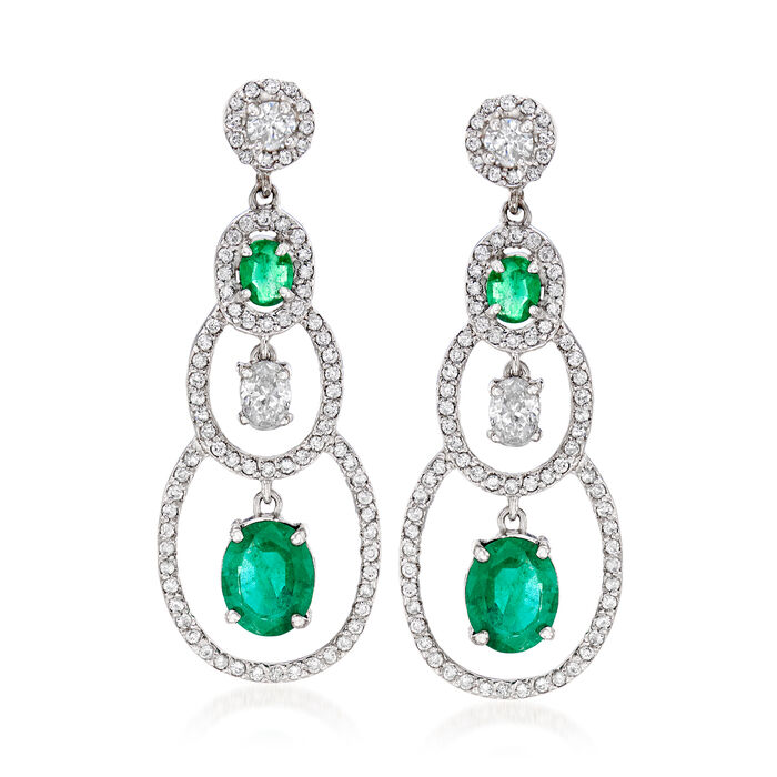 4.00 ct. t.w. Emerald and 2.94 ct. t.w. Diamond Drop Earrings in 18kt White Gold
