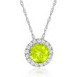 Gabriel Designs .55 Carat Peridot Halo Necklace with Diamond Accents in 14kt White Gold