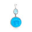 Italian Blue Venetian Glass and 5.25 Carat Sky Blue Topaz Athena Pendant in Sterling Silver