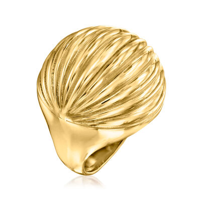 Italian 18kt Yellow Gold Line-Patterned Dome Ring