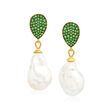 13-16mm Cultured Baroque Pearl and 1.90 ct. t.w. Tsavorite Drop Earrings in 18kt Gold Over Sterling
