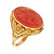 C. 1960 Vintage Bezel-Set Carved Red Carnelian Bird Ring in 14kt Yellow Gold