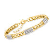 Italian .80 ct. t.w. CZ Bar and Curb-Link Bracelet in 18kt Gold Over Sterling