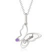 Personalized Birthstone and Name Butterfly Pendant Necklace in Sterling Silver