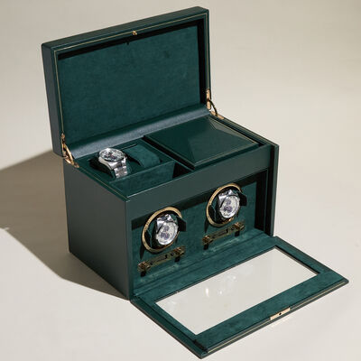 WOLF &quot;British Racing&quot; Green Vegan Leather Two-Module Watch Winder