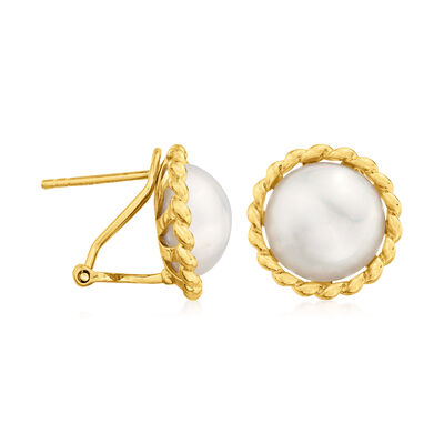 12-12.5mm Cultured Mabe Pearl Earrings in 18kt Gold Over Sterling