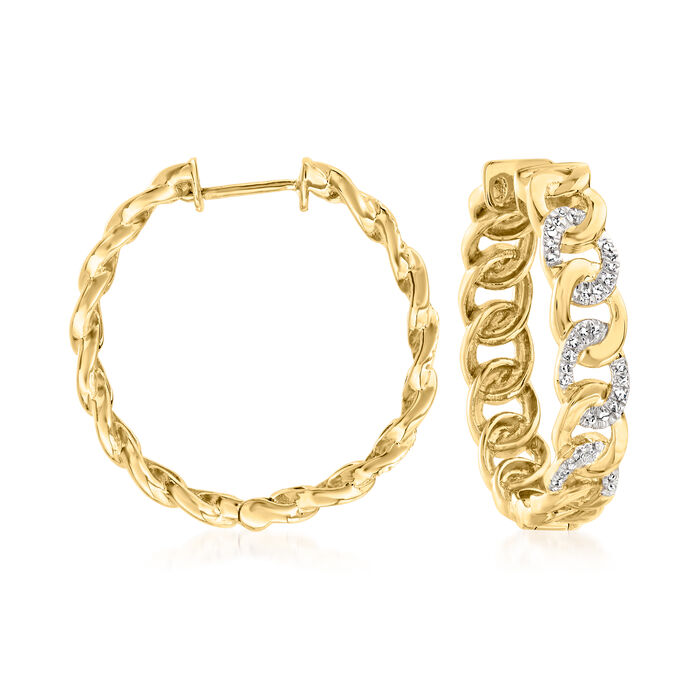 .15 ct. t.w. Diamond Link Hoop Earrings in 18kt Gold Over Sterling