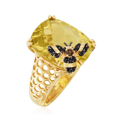 8.75 Carat Lemon Quartz Bumblebee Ring with Multi-Gemstone Accents in 18kt Gold Over Sterling