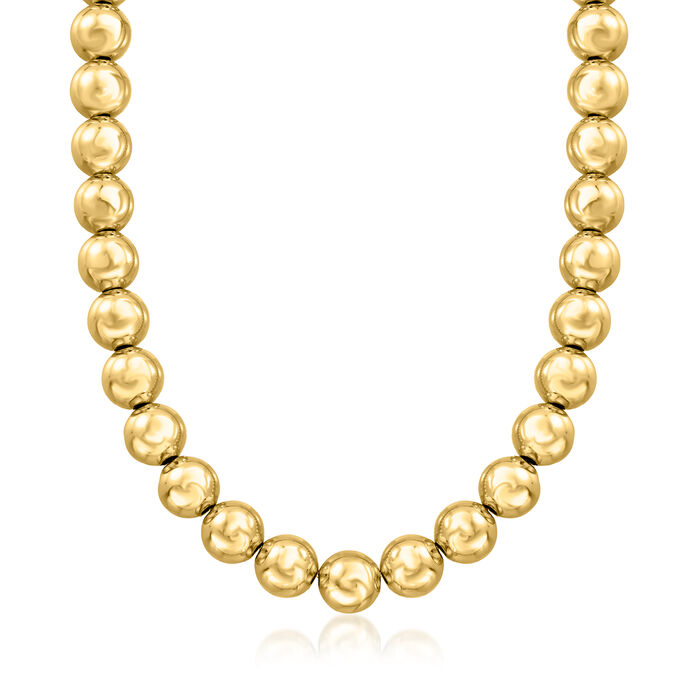 Italian 14mm 18kt Gold Over Sterling Bead Necklace