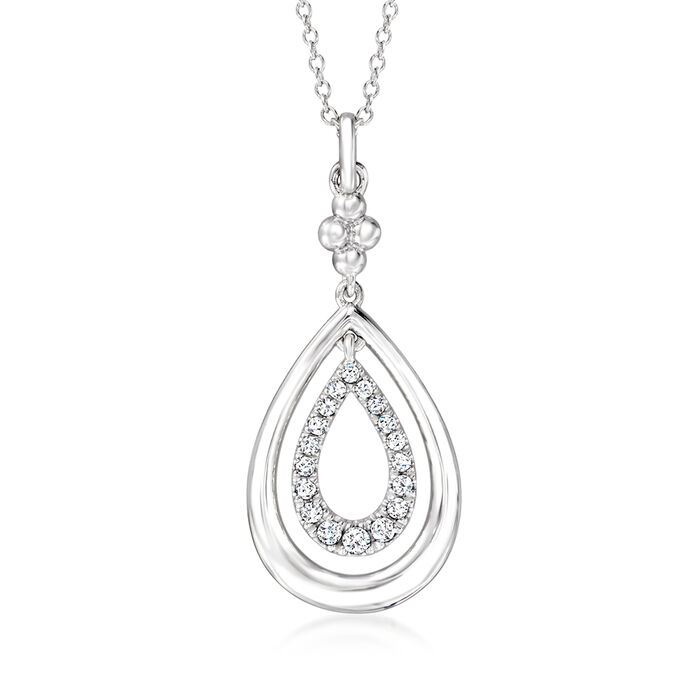 Gabriel Designs .10 ct. t.w. White Sapphire Bead Teardrop Necklace in Sterling Silver