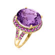 C. 1990 Vintage 12.50 Carat Amethyst and 1.00 ct. t.w. Ruby Ring in 14kt Yellow Gold