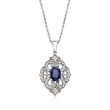 .90 Carat Sapphire Milgrain Pendant Necklace with Diamond Accents in Sterling Silver
