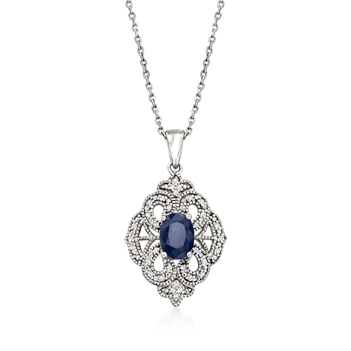 .90 Carat Sapphire Milgrain Pendant Necklace with Diamond Accents in Sterling Silver