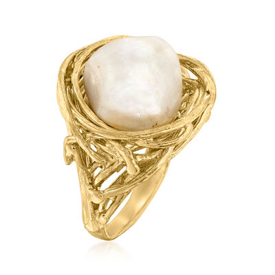 13-15mm Cultured Baroque Pearl Ring in 18kt Gold Over Sterling