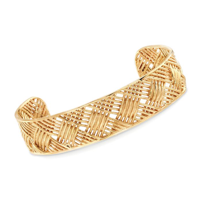Italian 18kt Gold Over Sterling Basketweave Cuff Bracelet