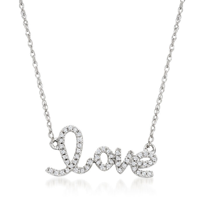 .10 ct. t.w. Diamond &quot;Love&quot; Necklace in 14kt White Gold