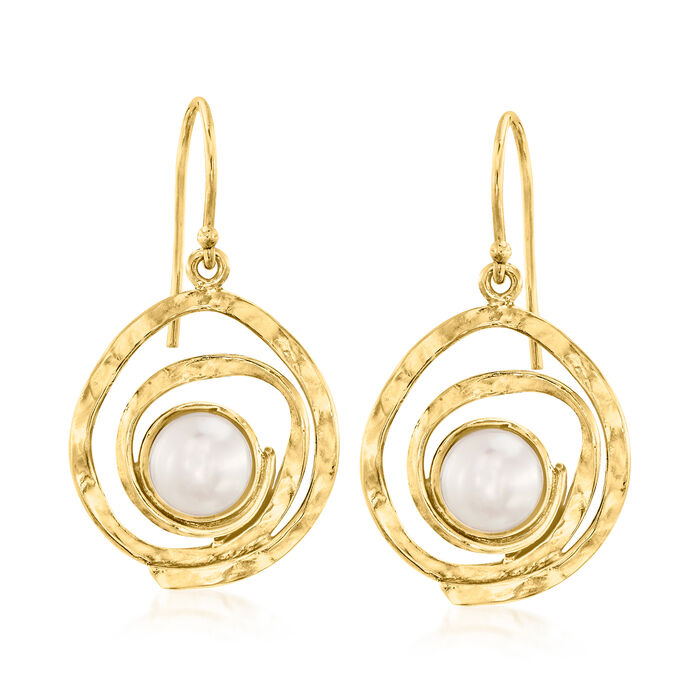 7-8mm Cultured Pearl Swirl Drop Earrings in 18kt Gold Over Sterling