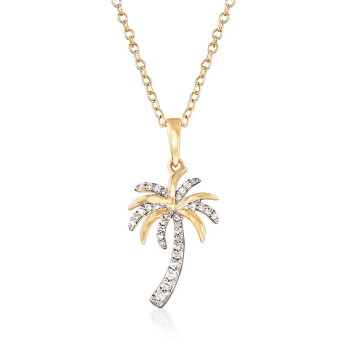 .10 ct. t.w. Diamond Palm Tree Pendant Necklace in 14kt Yellow Gold