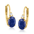1.30 ct. t.w. Sapphire Drop Earrings with Diamond Accents in 14kt Yellow Gold