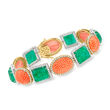 Coral and 20.00 ct. t.w. Emerald Bracelet with 3.15 ct. t.w. Diamonds in 18kt Two-Tone Gold