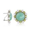 16mm Jade and 4-4.5mm Cultured Pearl Earrings with Peridot in Sterling Silver