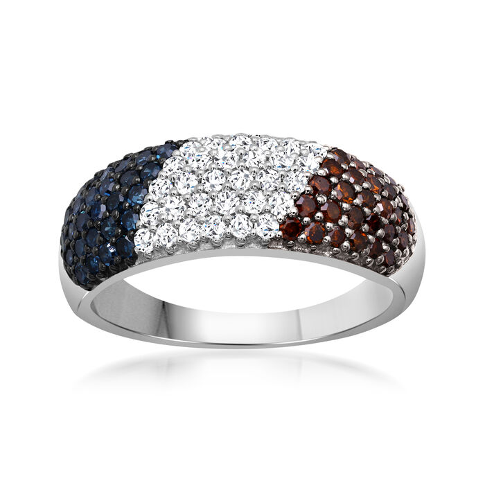 1.00 ct. t.w. Red, White and Blue Diamond Striped Ring in Sterling Silver