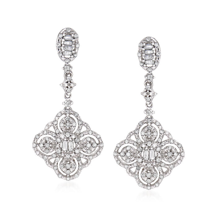 .50 ct. t.w. Diamond Floral Drop Earrings in Sterling Silver