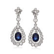 C. 1990 Vintage 2.30 ct. t.w. Sapphire and 1.25 ct. t.w. Diamond Drop Earrings in 18kt White Gold