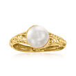 Italian 8-8.5mm Cultured Pearl Lace Ring in 14kt Yellow Gold