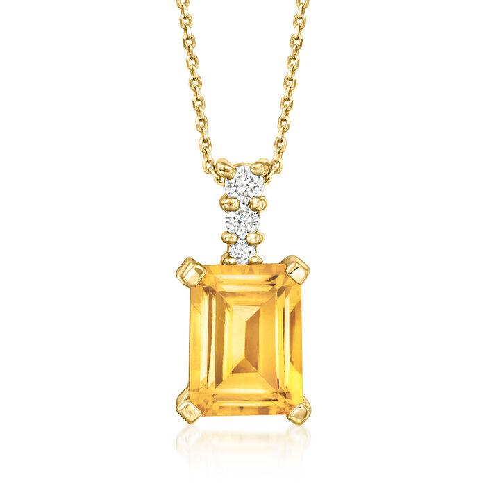 1.60 Carat Citrine Pendant Necklace with Diamond Accents in 14kt Yellow Gold