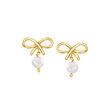 Italian 6-6.5mm Cultured Pearl Bow Drop Earrings in 18kt Gold Over Sterling