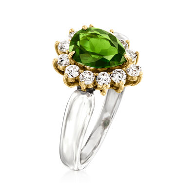 C. 1990 Vintage 1.40 Carat Green Tourmaline and .50 ct. t.w. Diamond Ring in Platinum and 18kt Yellow Gold