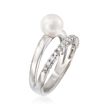 Mikimoto 7mm A+ Akoya Pearl and .23 ct. t.w. Diamond Ring in 18kt White Gold
