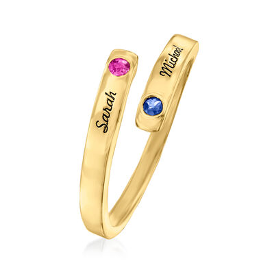 Personalized Birthstone and Name Couple's Bypass Ring in 14kt Gold