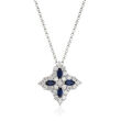 Roberto Coin &quot;Princess Flower&quot; .50 ct. t.w. Diamond and .32 ct. t.w. Sapphire Medium Flower Pendant Necklace in 18kt White Gold