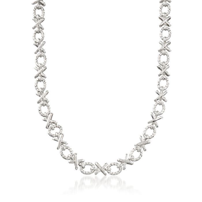 Sterling Silver Textured and Polished XO Necklace